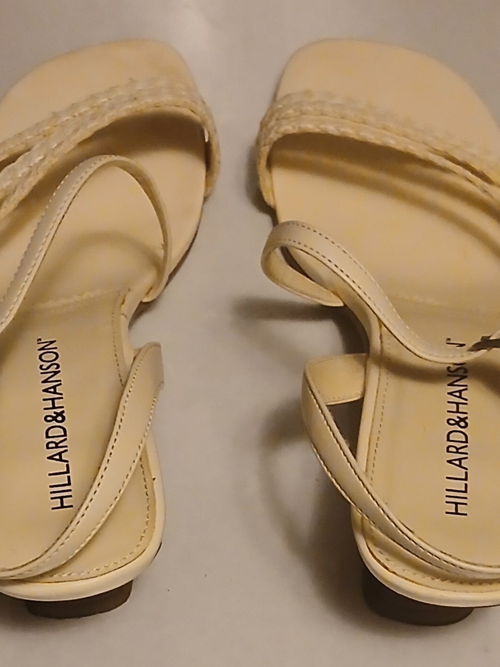 Hillard & Hanson Cream Braided-Strap Square-Toe Sandals